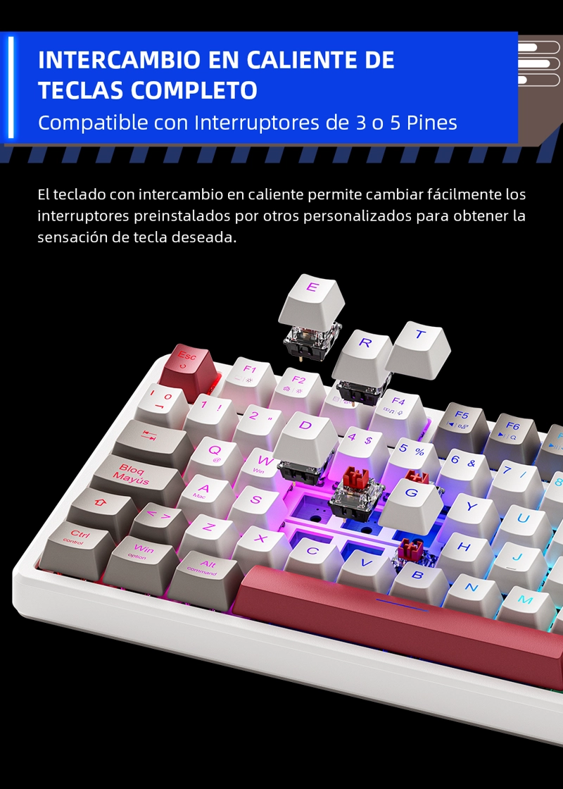 TECLADO MECANICO THUNDEROBOT K98 GASKET RGB HOT SWAP SWITCH BROWN ESPAÑOL - 3
