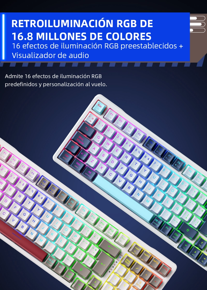 TECLADO MECANICO THUNDEROBOT K98 GASKET RGB HOT SWAP SWITCH BROWN ESPAÑOL - 6