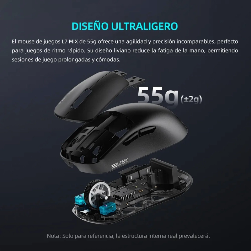 MOUSE GAMER INALAMBRICO MACHENIKE L7MIX PAW3395 BLANCO 26000DPI - 7
