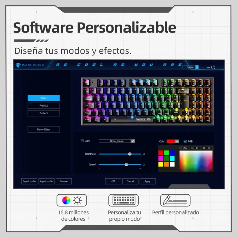 TECLADO MECANICO MACHENIKE K500-B94 RGB HOTSWAP - ESPAÑOL - 2