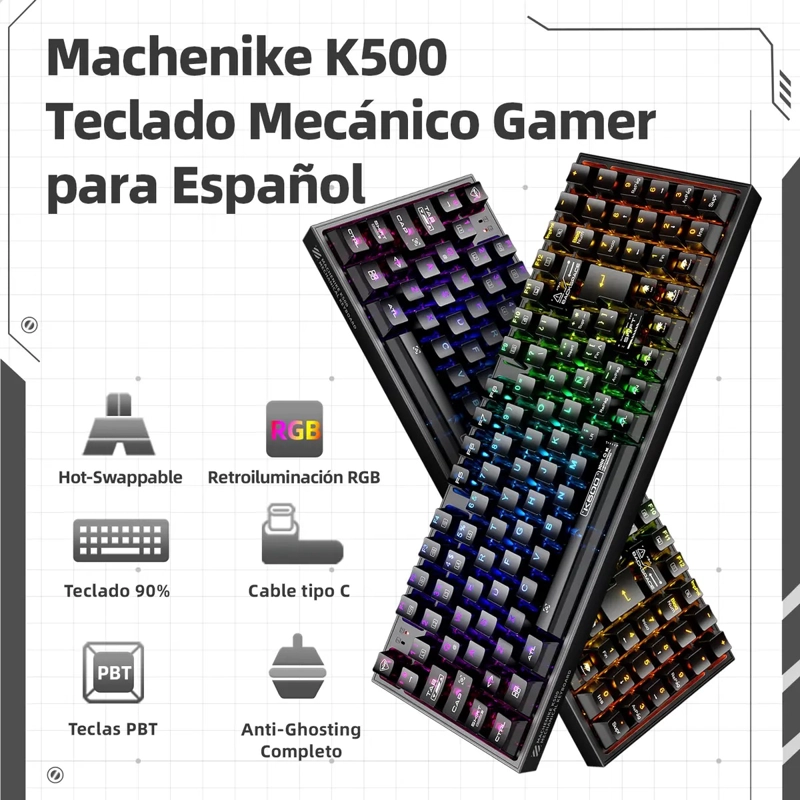 TECLADO MECANICO MACHENIKE K500-B94 RGB HOTSWAP - ESPAÑOL - 3