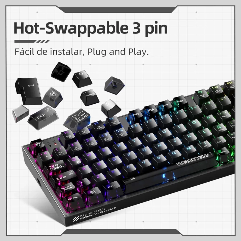 TECLADO MECANICO MACHENIKE K500-B94 RGB HOTSWAP - ESPAÑOL - 5