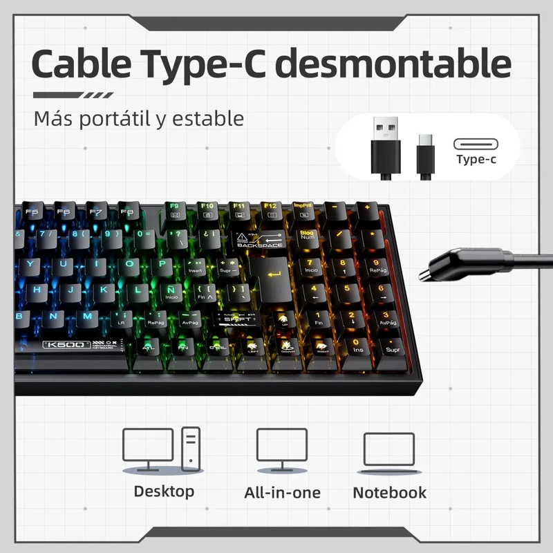 TECLADO MECANICO MACHENIKE K500-B94 RGB HOTSWAP - ESPAÑOL - 7