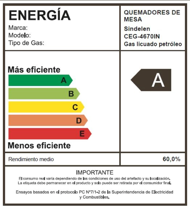 ENCIMERA GAS SINDELEN CEG-4670IN 4 QUEMADORES - 7