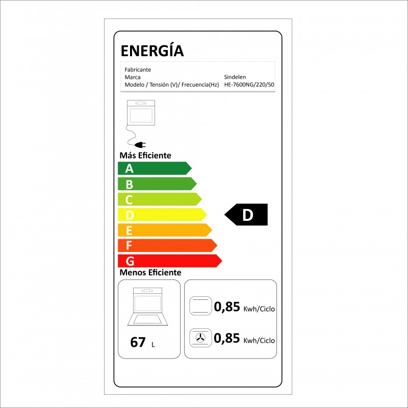 HORNO EMPOTRABLE SINDELEN 73LTS HE-7600NG - 10