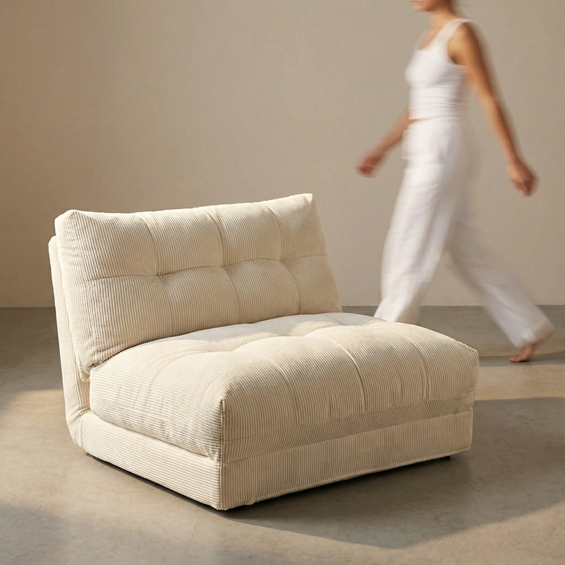 SOFA CAMA PLEGABLE DE TELA CREMA ESTILO MINIMALISTA - 1