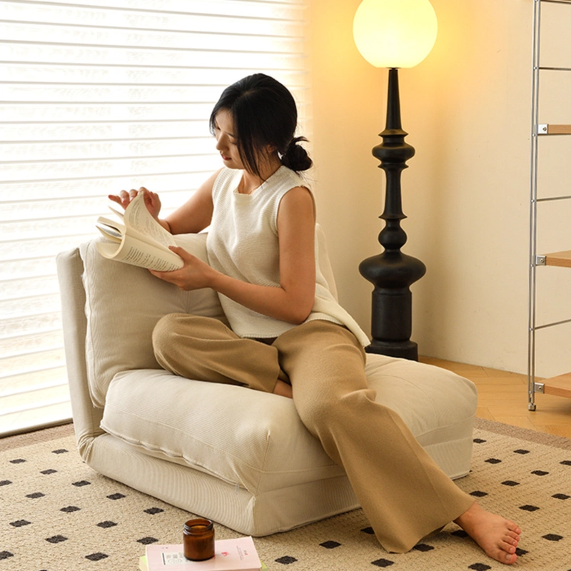 SOFA CAMA PLEGABLE DE TELA CREMA ESTILO MINIMALISTA - 5