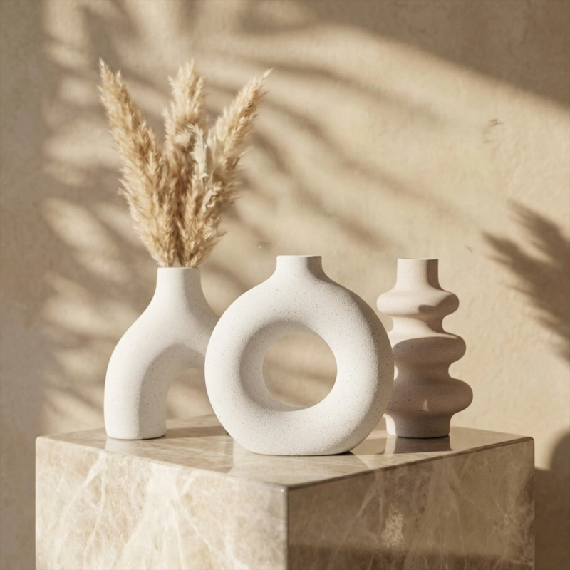 SET DE 3 FLOREROS DE CERAMICA BLANCOS