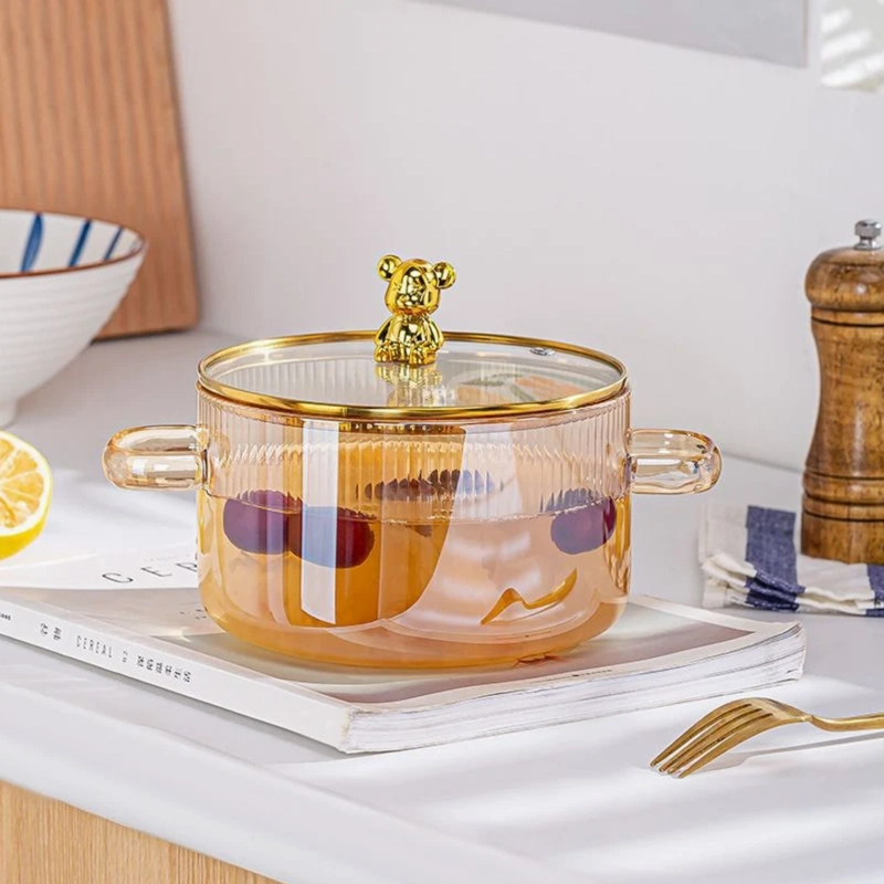 OLLA DE VIDRIO CON TAPA PARA COCINA COMPACTA 1,6 L DORADO - 6