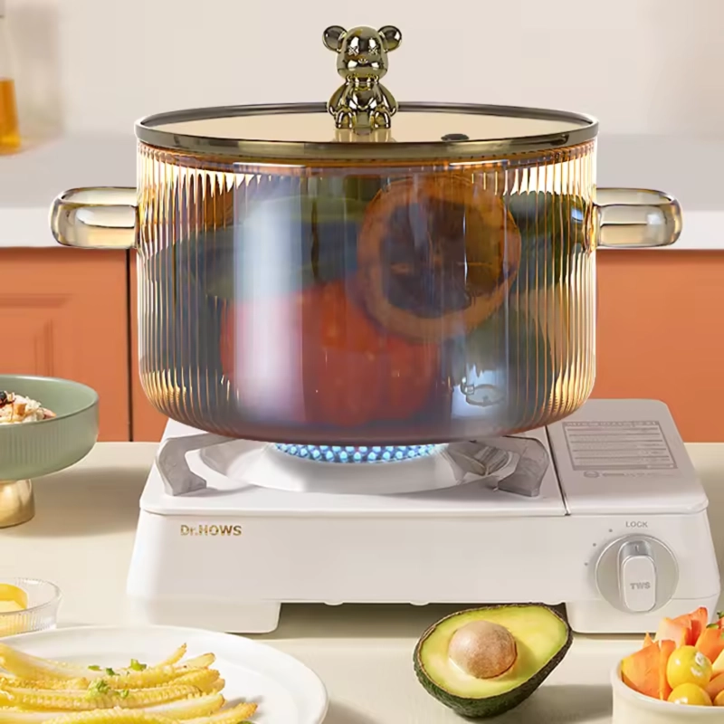 OLLA DE VIDRIO CON TAPA PARA COCINA COMPACTA 1,6 L DORADO - 7