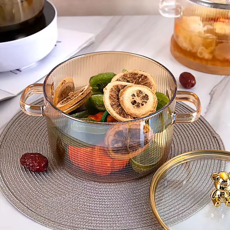 OLLA DE VIDRIO CON TAPA PARA COCINA COMPACTA 1,6 L DORADO - 8