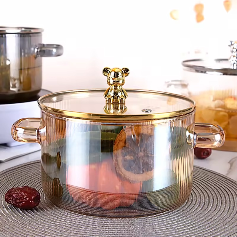 OLLA DE VIDRIO CON TAPA PARA COCINA COMPACTA 1,6 L DORADO - 9
