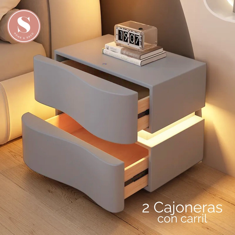 VELADOR DOBLE CAJON CON LUZ LED GRIS - 3