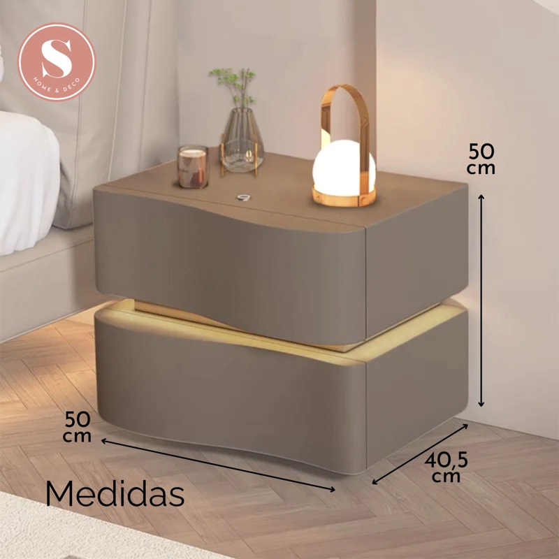 VELADOR DOBLE CAJON CON LUZ LED GRIS - 7