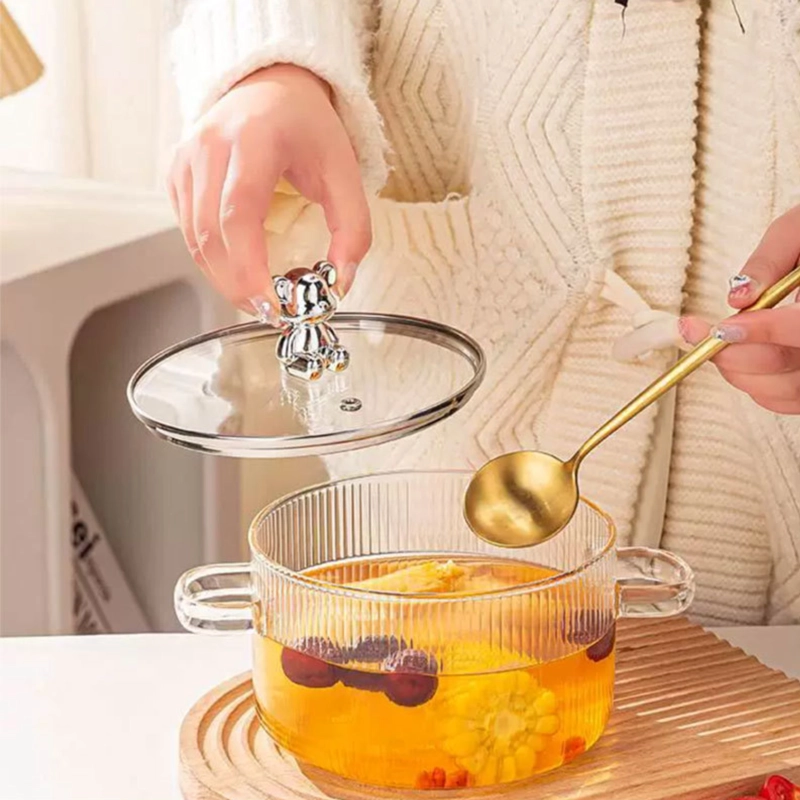 OLLA DE VIDRIO CON TAPA 1.6 L GRIS - 2