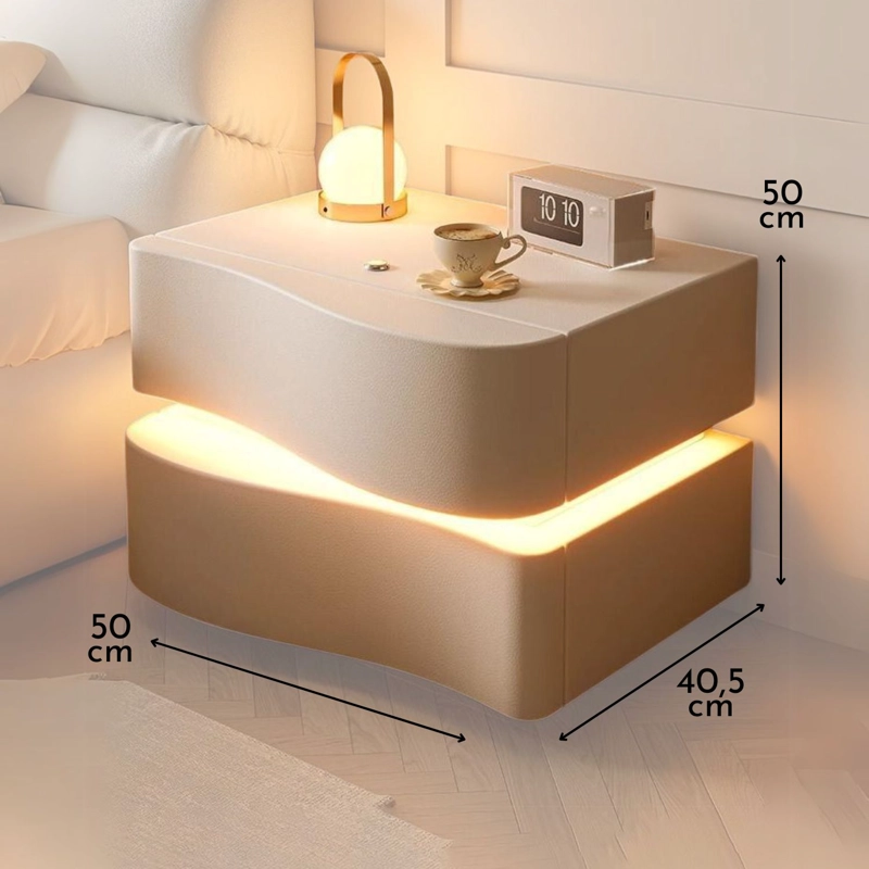 VELADOR CREMA CON DOBLE CAJON Y LUZ LED - 8