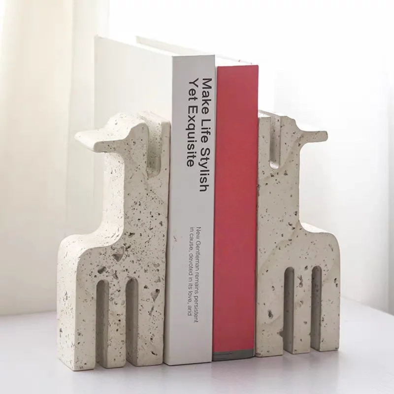 SUJETA LIBROS ESCULTURA ETNICA TRAVERTINO SOPORTE - 1