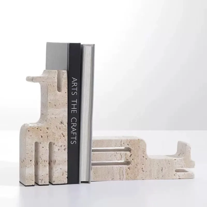 SUJETA LIBROS ESCULTURA ETNICA TRAVERTINO SOPORTE - 2