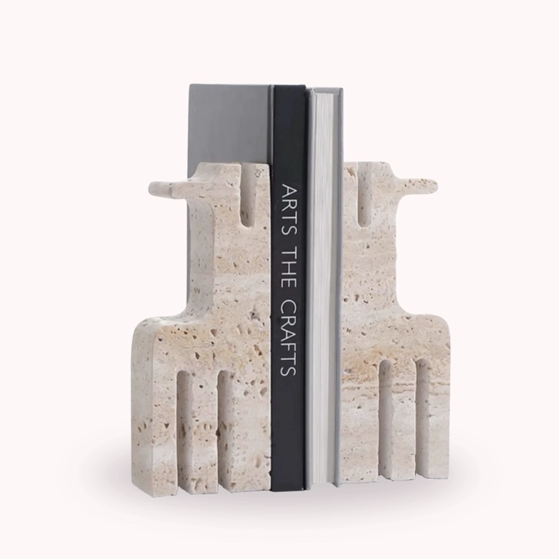 SUJETA LIBROS ESCULTURA ETNICA TRAVERTINO SOPORTE - 4