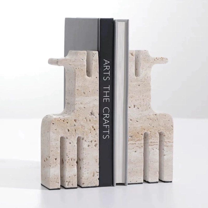 SUJETA LIBROS ESCULTURA ETNICA TRAVERTINO SOPORTE - 5