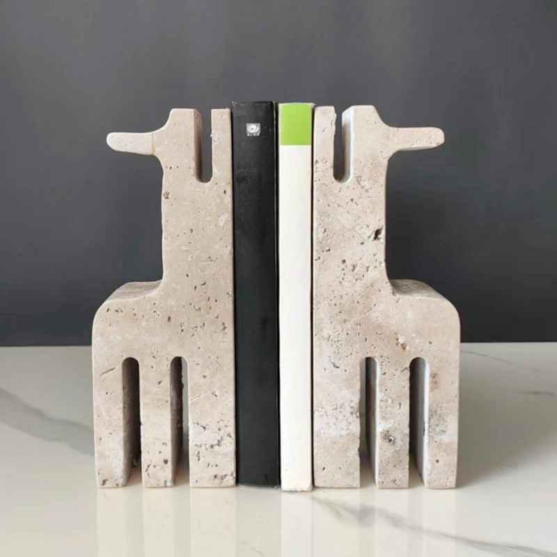SUJETA LIBROS ESCULTURA ETNICA TRAVERTINO SOPORTE - 8