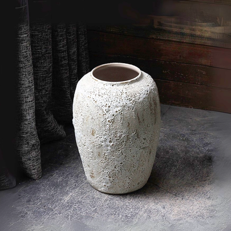 MACETERO JARRON CERAMICA RUSTICO MEDIANO ESTILO WABI SABI JAPANDI ARTESANAL - 7