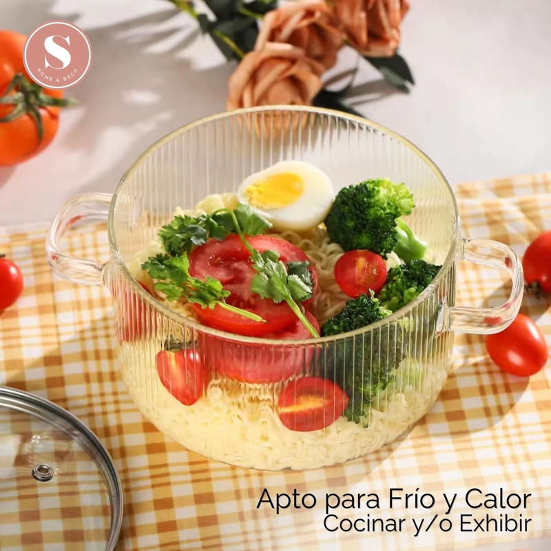 OLLA DE VIDRIO CON TAPA COCINA PARA SOPAS COMPACTA 1,6 L - 1