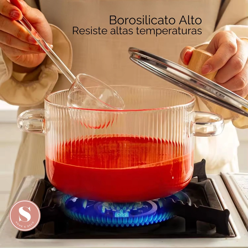 OLLA DE VIDRIO CON TAPA COCINA PARA SOPAS COMPACTA 1,6 L - 3