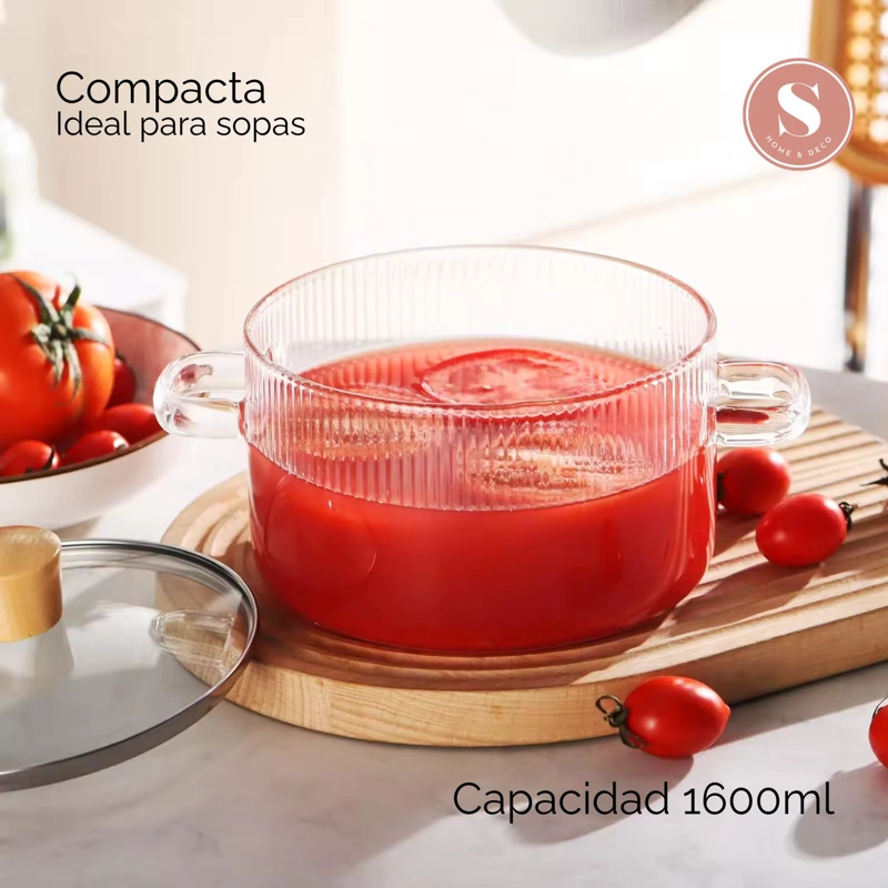 OLLA DE VIDRIO CON TAPA COCINA PARA SOPAS COMPACTA 1,6 L - 5