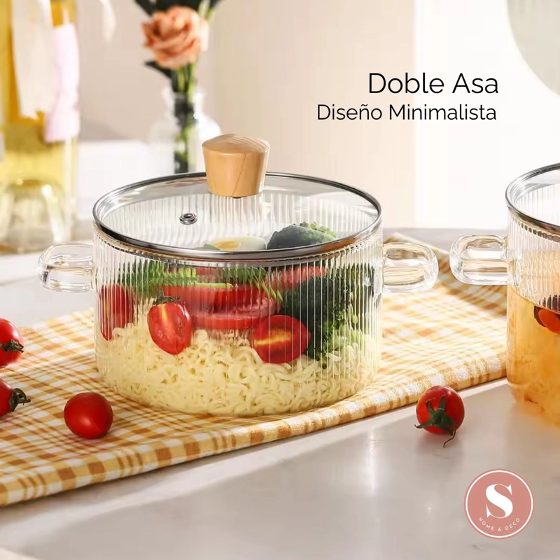 OLLA DE VIDRIO CON TAPA COCINA PARA SOPAS COMPACTA 1,6 L - 7