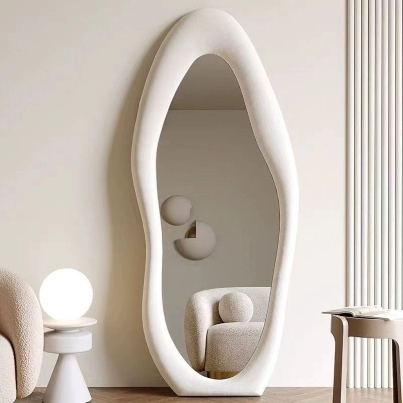 ESPEJO DECORATIVO DE CUERPO ENTERO TAPIZADO EN TERCIOPELO BLANCO PARA DORMITORIO - 3