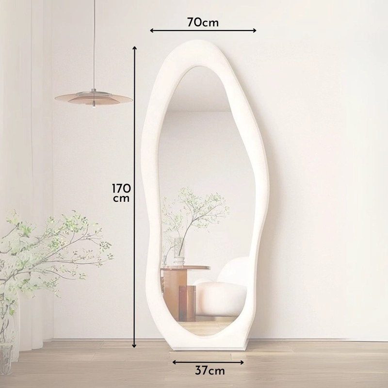 ESPEJO DECORATIVO DE CUERPO ENTERO TAPIZADO EN TERCIOPELO BLANCO PARA DORMITORIO - 5