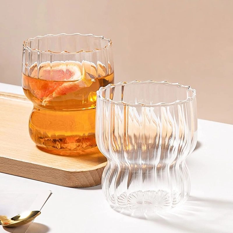 SET 2 VASOS VIDRIO LINEAS VERTICAL 250ML BEBIDAS COCTEL CAFE - 1
