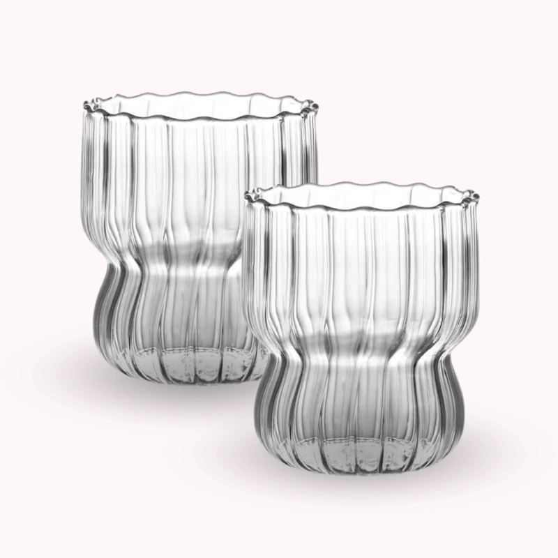 SET 2 VASOS VIDRIO LINEAS VERTICAL 250ML BEBIDAS COCTEL CAFE - 2