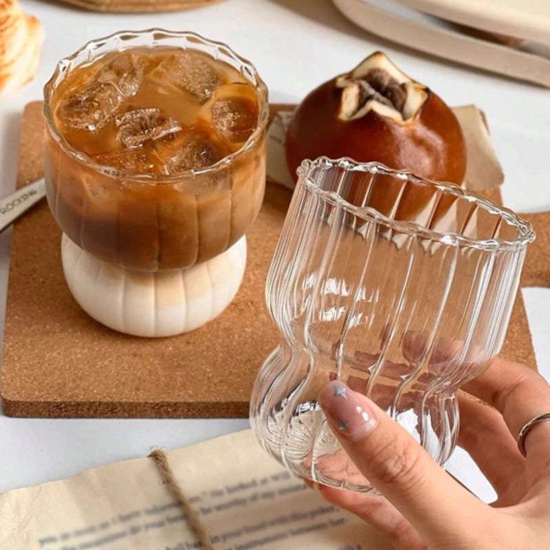 SET 2 VASOS VIDRIO LINEAS VERTICAL 250ML BEBIDAS COCTEL CAFE - 3