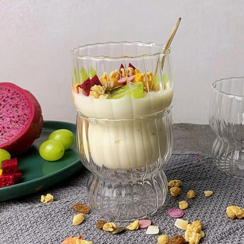 SET 2 VASOS VIDRIO LINEAS VERTICAL 250ML BEBIDAS COCTEL CAFE - 5