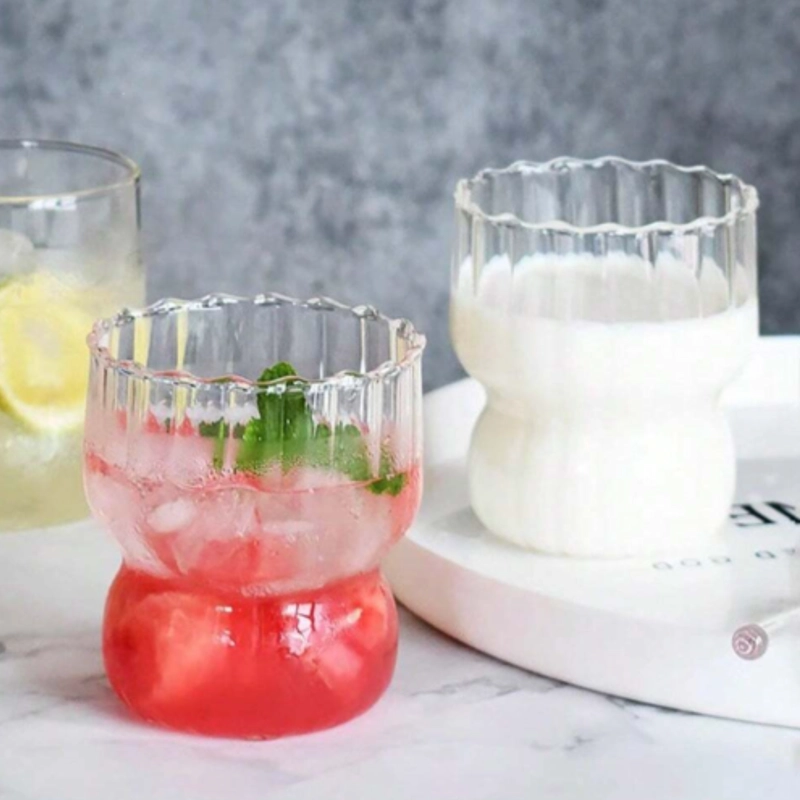 SET 2 VASOS VIDRIO LINEAS VERTICAL 250ML BEBIDAS COCTEL CAFE - 7