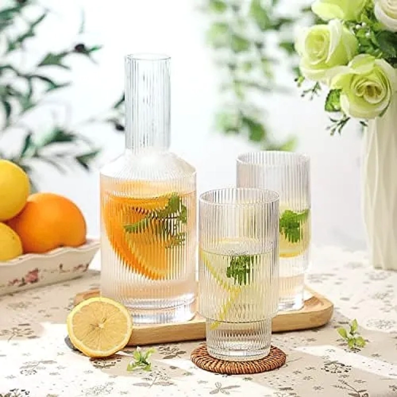 JUEGO DE JARRA DE VIDRIO Y 4 VASOS ESTILO EUROPEO TRANSPARENTE - 2