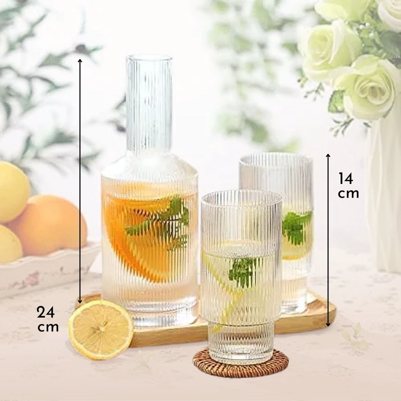 JUEGO DE JARRA DE VIDRIO Y 4 VASOS ESTILO EUROPEO TRANSPARENTE - 7