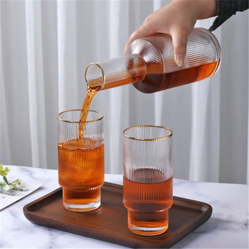 JUEGO DE JARRA DE VIDRIO Y 4 VASOS ESTILO EUROPEO DORADO - 4
