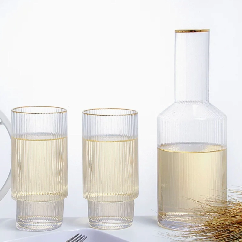 JUEGO DE JARRA DE VIDRIO Y 4 VASOS ESTILO EUROPEO DORADO - 5