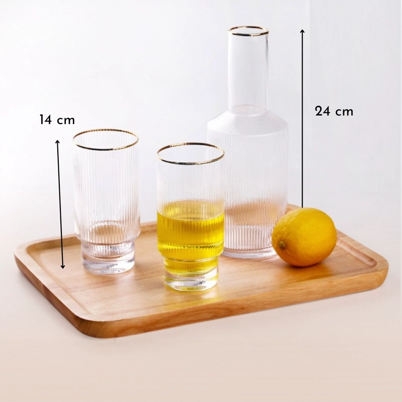 JUEGO DE JARRA DE VIDRIO Y 4 VASOS ESTILO EUROPEO DORADO - 7