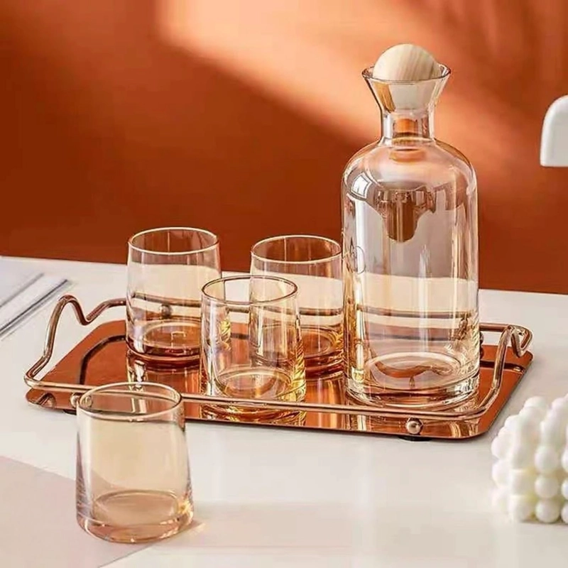SET VASOS CONJARRA DE VIDRIO DECANTADOR LUJOSO AMBAR 4 UNI - 2