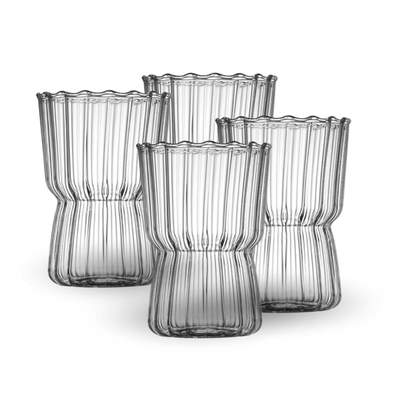 SET DE 4 VASOS ALTOS DE VIDRIO CON RELIEVE DE 250 ML - 8