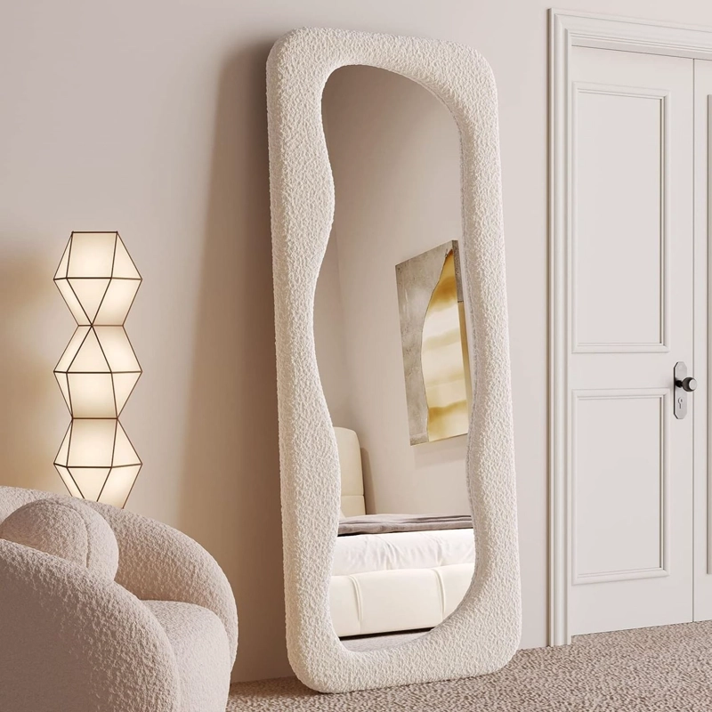 ESPEJO DECORATIVO DE CUERPO ENTERO TAPIZADO EN TELA BOUCLE  BLANCO 200X100 CM - 3