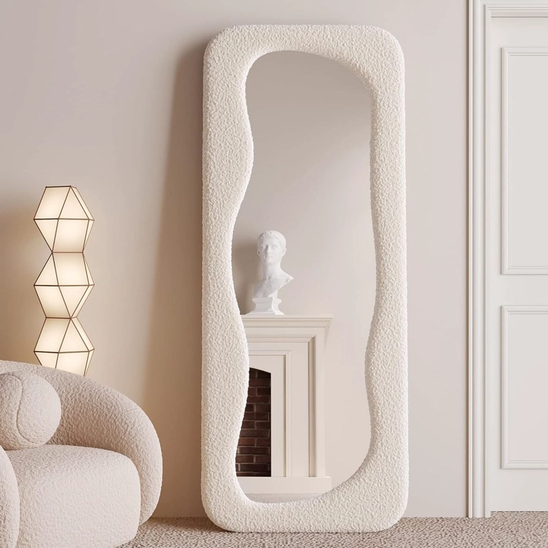 ESPEJO DECORATIVO DE CUERPO ENTERO TAPIZADO EN TELA BOUCLE  BLANCO 200X100 CM - 4