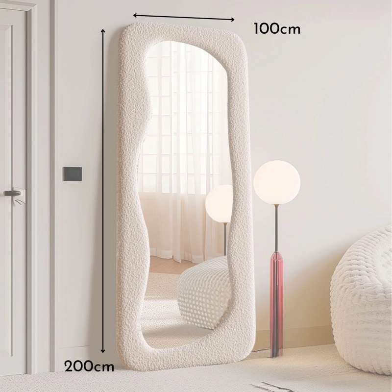ESPEJO DECORATIVO DE CUERPO ENTERO TAPIZADO EN TELA BOUCLE  BLANCO 200X100 CM - 5