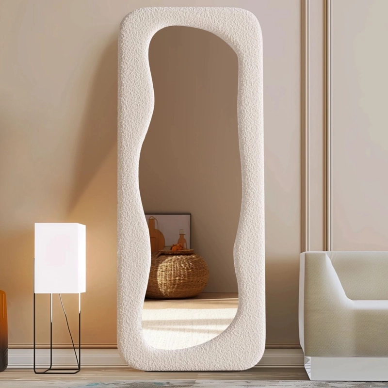 ESPEJO DECORATIVO DE CUERPO ENTERO TAPIZADO EN TELA BOUCLE  BLANCO 200X100 CM - 6