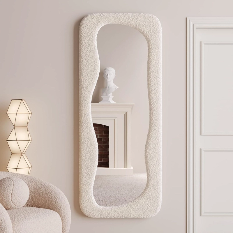ESPEJO DECORATIVO DE CUERPO ENTERO TAPIZADO EN TELA BOUCLE  BLANCO 200X100 CM - 8