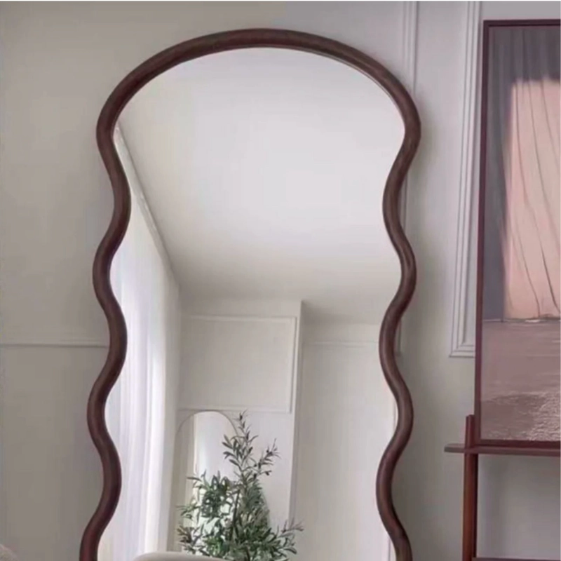 ESPEJO DECORATIVO ONDULADO DE CUERPO ENTERO EN MADERA MACIZA DE NOGAL 180X80 CM - 4